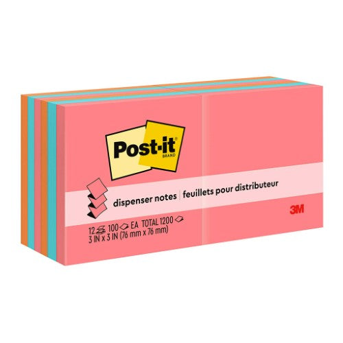 Vibrant Post-it Pop Up Note Refill, 76x76mm, 100 sheets each, 12 pads for effortless note-taking and organization.