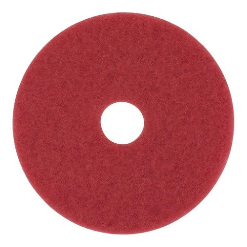 Pack of 5 red 3M Buffer Pads 5100, 406mm, ideal for buffing and cleaning various floor types efficiently.