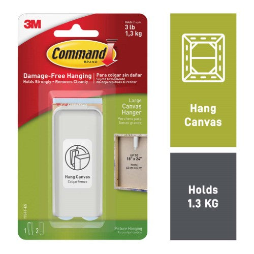 Command Canvas Hanger 17044 Large securely displays canvas artwork up to 45cm x 60cm without damaging walls.