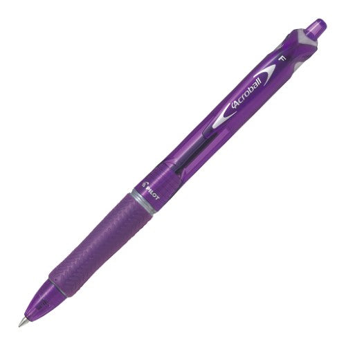 Set of 12 Pilot Acroball Fine Violet pens featuring 0.7mm tips, ergonomic grips, and smooth ink technology for precise writing.