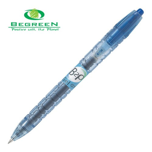 Eco-friendly Pilot Bottle 2 pens in blue, 0.7mm fine tip, made from 89% recycled material, set of 10 for smooth writing.
