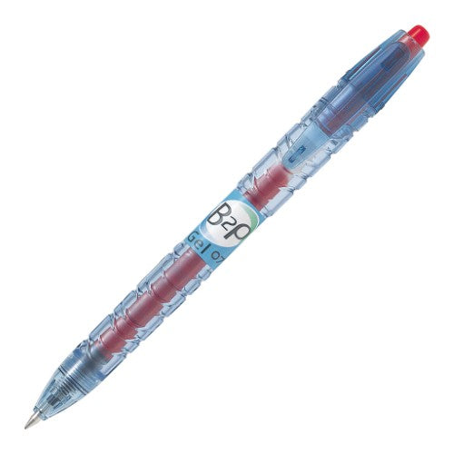Set of 10 Pilot Bottle 2 Pens in vibrant red with 0.7mm tip, made from 89% recycled plastic for eco-friendly writing.