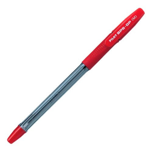 Set of 12 Pilot BPS-GP Medium Red pens with ergonomic grip and durable tungsten carbide ball tip for smooth writing.