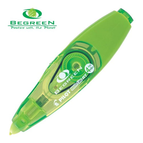 Eco-friendly Pilot BeGreen WhiteLine RT Correction Tape, 4mm x 6m, featuring a retractable design and comfortable grip.