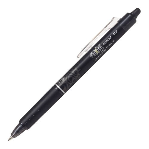 Set of 12 Pilot Frixion Ball Clicker Black pens with erasable thermo-sensitive gel ink for precision writing.