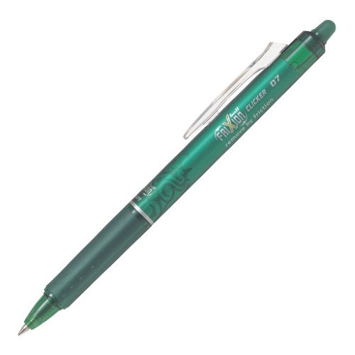 Set of 12 green Pilot Frixion Ball Clicker pens with erasable gel ink, featuring a 0.7mm fine tip for precise writing.