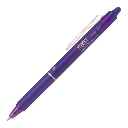 Set of 12 Pilot Frixion Ball Clicker pens in vibrant violet/purple, featuring erasable thermo-sensitive gel ink for easy corrections.
