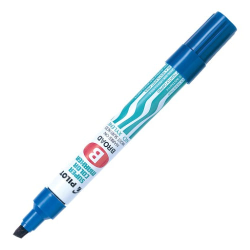 Pilot Marker Chisel Tip Broad in Blue, durable, xylene-free, creates bold lines from 2.0mm to 4.5mm for versatile marking.
