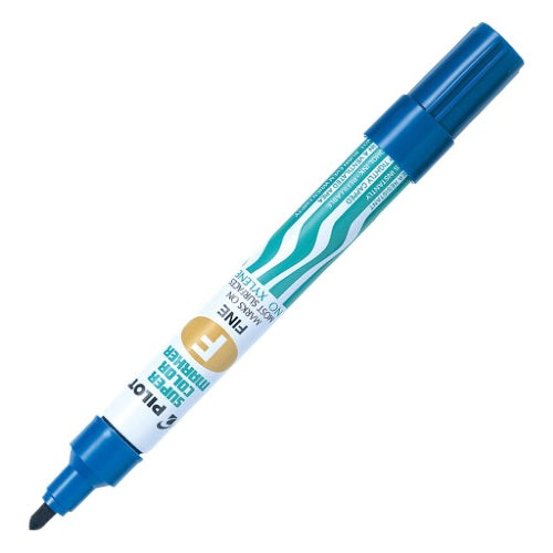 Pilot Marker SCA-F-L: Blue bullet tip permanent marker with aluminum barrel for precise, vibrant writing on various surfaces.