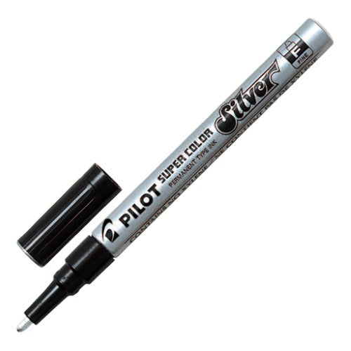 Pilot Marker Paint Fine Silver with a 1.0mm tip, ideal for detailed work on various surfaces like glass, metal, and wood.