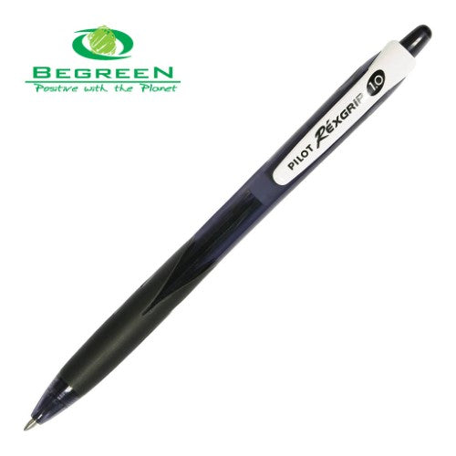 Set of 10 Pilot Begreen Rexgrip Med Black pens with ergonomic grips and stylish design, perfect for comfortable writing.
