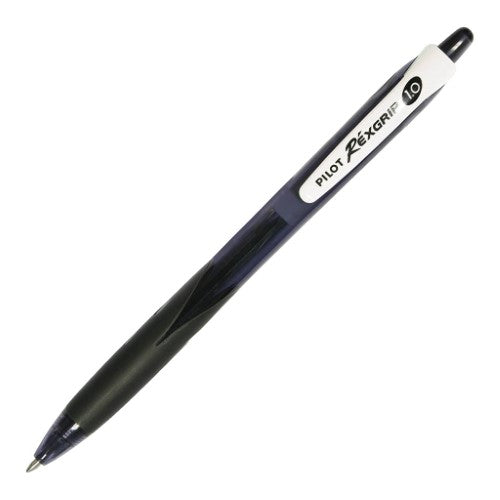 Set of 10 Pilot Begreen Rexgrip Med Black ballpoint pens with ergonomic grip and refillable design for comfortable writing.