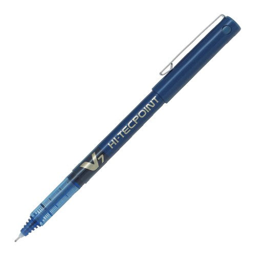 Set of 12 Pilot Hi-Tec V7 Fine Blue gel pens featuring stainless steel tips and smooth liquid ink flow for precise writing.
