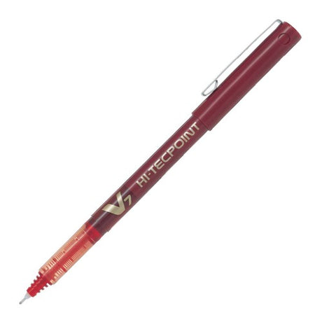 Set of 12 Pilot Hi-Tec V7 Fine Red gel pens with a 0.7mm tip for smooth, precise writing and vibrant ink flow.
