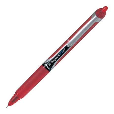 Set of 12 Pilot Hi-Tec V7Rt Retractable Fine Red Pens with soft grip, ink level window, and precise 0.5mm line.