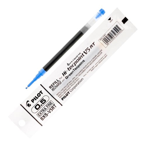 Set of 12 blue ink refills for Pilot V5RT pens, featuring 0.5mm extra fine tips for precise writing.