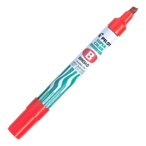 Red chisel tip permanent marker with durable aluminum barrel for versatile marking and artwork projects.