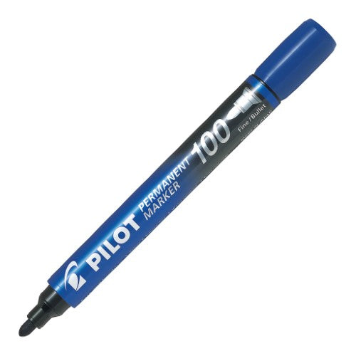 Set of 12 blue Pilot SCA 100 permanent markers with bullet tips, ideal for vibrant, long-lasting marking on various surfaces.