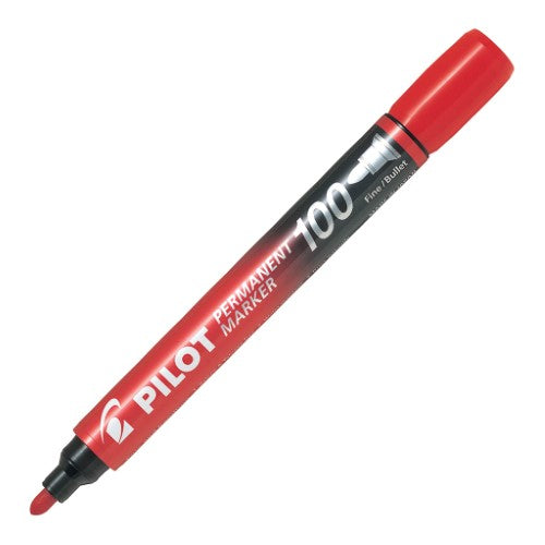 Set of 12 red Pilot SCA 100 permanent markers with bullet tip for bold, long-lasting writing on various surfaces.