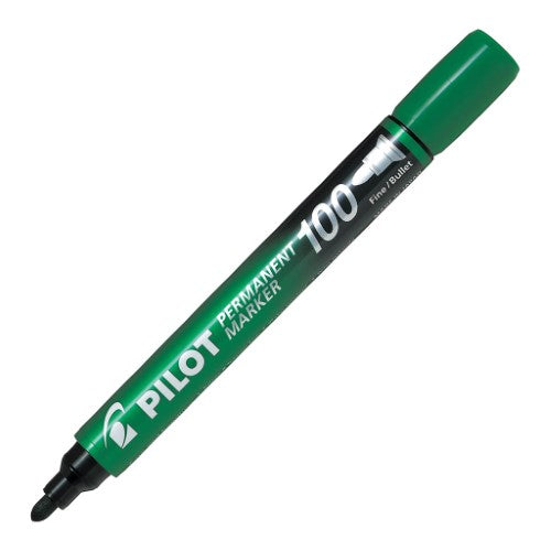 Set of 12 green Pilot SCA 100 permanent markers with bullet tips for bold, water-resistant writing on various surfaces.