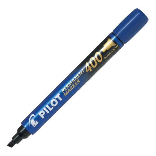 Set of 12 Pilot SCA 400 Blue Permanent Markers with chisel tips for vibrant, long-lasting writing on multiple surfaces.