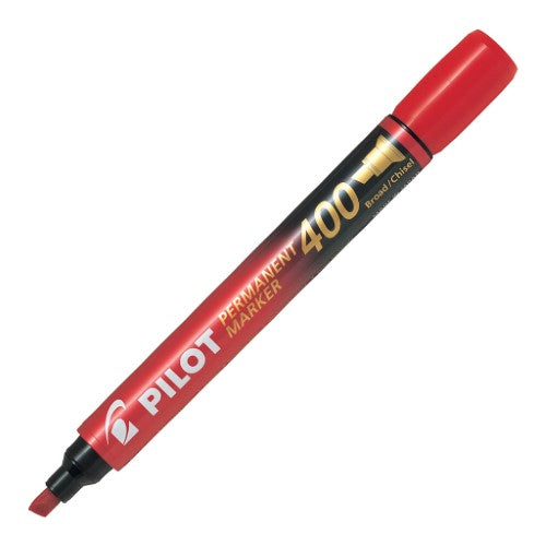 Set of 12 vibrant red Pilot SCA 400 permanent markers with chisel tips, ideal for bold labeling and versatile writing on various surfaces.