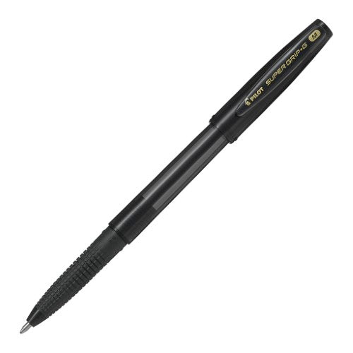 Set of 12 Pilot Super Grip G Stick Medium Black Pens with rubberized grip and 1.0mm tip for smooth, vibrant writing.