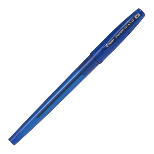 Set of 12 Pilot Super Grip G Stick Medium Blue pens with ergonomic grip and smooth ink flow for comfortable writing.