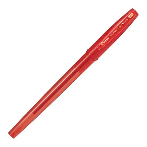 Set of 12 Pilot Super Grip G Stick medium red ballpoint pens with rubberized grip for comfortable, smooth writing.