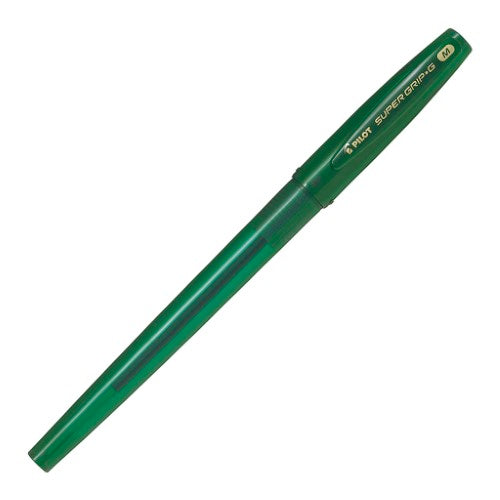 Set of 12 Pilot Super Grip G Stick medium green pens featuring ergonomic grips and vibrant ink for smooth writing.