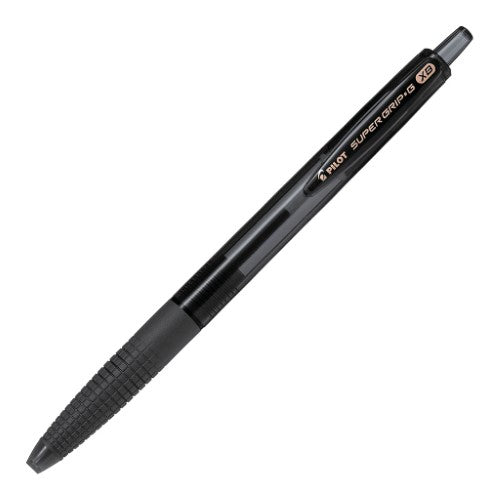 Set of 12 Pilot Super Grip G 1.6mm extra broad black ballpoint pens with rubberised grips for comfortable writing.