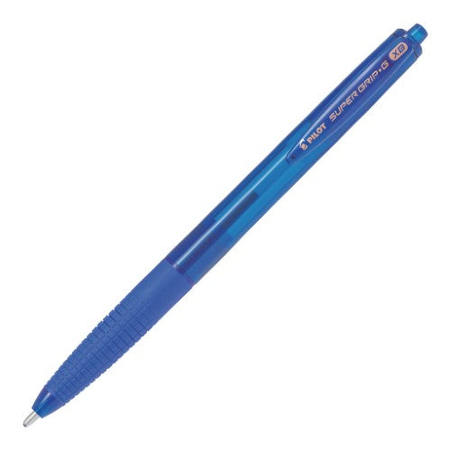 Set of 12 Pilot Super Grip G 1.6mm blue ballpoint pens with rubberized grip for comfortable, smooth writing.