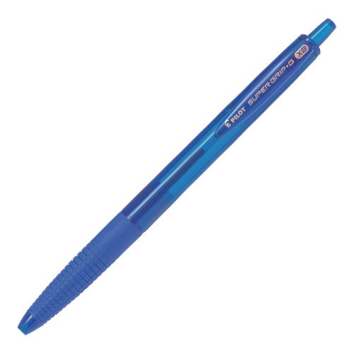 Set of 12 Pilot Super Grip G 1.6mm blue ballpoint pens with rubber grip for comfort and smooth, vibrant writing.