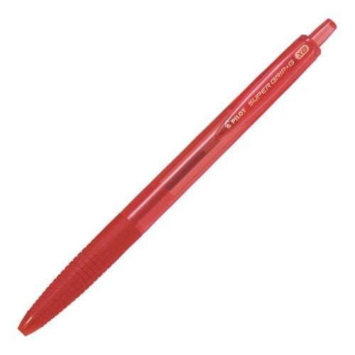 Set of 12 Pilot Super Grip G 1.6mm Extra Broad Red Ballpoint Pens with ergonomic grip for comfortable writing.