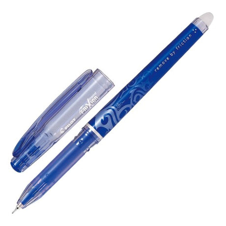 Set of 12 Pilot Frixion Point 0.4mm blue pens, erasable and precise for seamless writing and corrections.