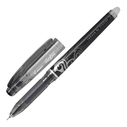 Set of 12 Pilot Frixion Point 0.4 black pens with erasable gel ink for precise writing and effortless corrections.