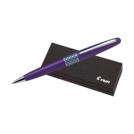 Violet Pilot MR3 Ballpoint Pen with retro patterns, twist mechanism, and refillable design for smooth writing.