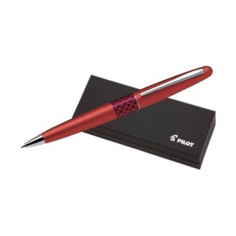 Pilot MR3 Ballpoint Pen in red with retro pattern, sleek brass barrel, refillable, ideal for stylish writing.