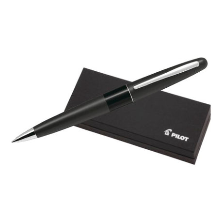 Pilot MR1 Ballpoint Pen in black with a sleek metal barrel, smooth medium tip, and engraveable design for personalization.