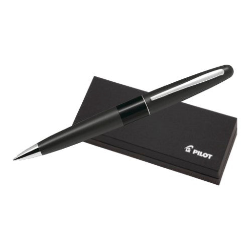 Pilot MR1 Ballpoint Pen in black with a sleek metal barrel, smooth medium tip, and engraveable design for personalization.