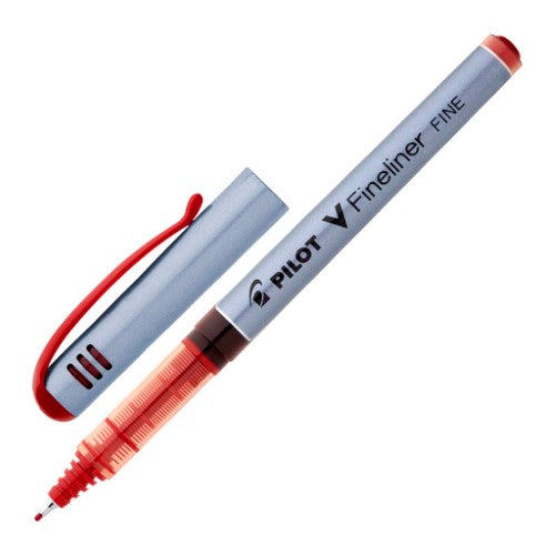 Set of 12 Pilot V-Fineliner Red pens with 0.5mm tips for precise lines and vibrant ink, ideal for artists and students.