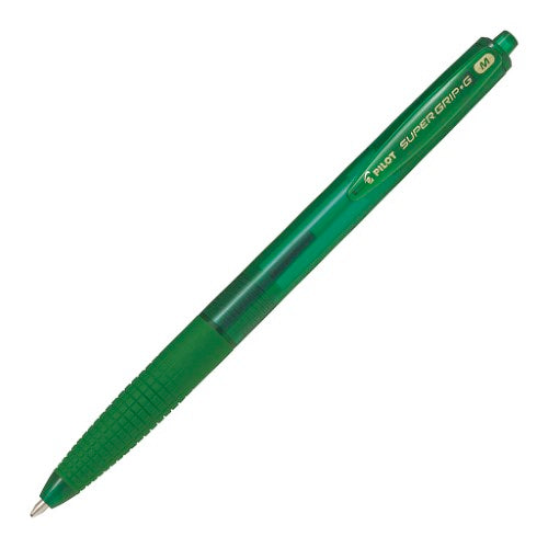 Set of 12 Pilot Super Grip G retractable ballpoint pens in vibrant green, featuring ergonomic grip and smooth writing 1.0mm tip.