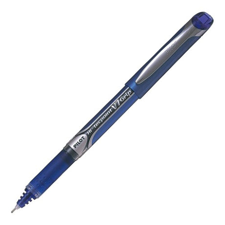 Set of 12 Pilot Hi-Tec V7 Grip Fine Blue pens with comfort grip, 0.7mm tip, ink viewer, ideal for precise writing.