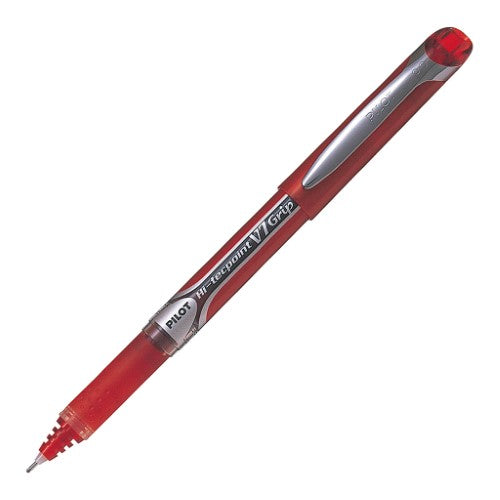 Set of 12 Pilot Hi-Tec V7 Grip Fine Red pens with ergonomic grip and 0.7mm tip for comfortable, precise writing.