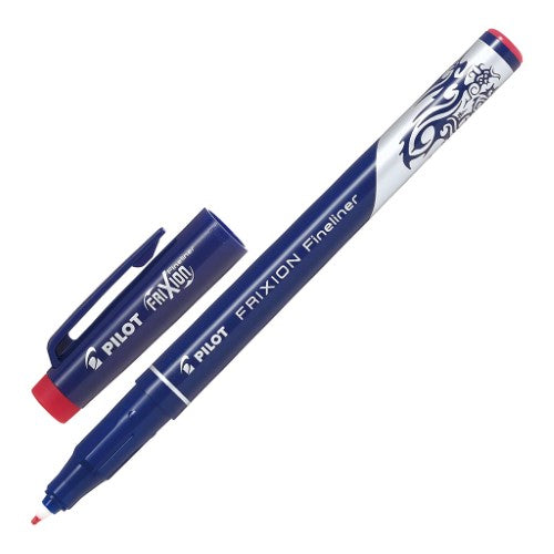 Pack of 12 Pilot Frixion Fineliner Erasable Red pens with thermo-sensitive ink for precise writing and easy erasing.
