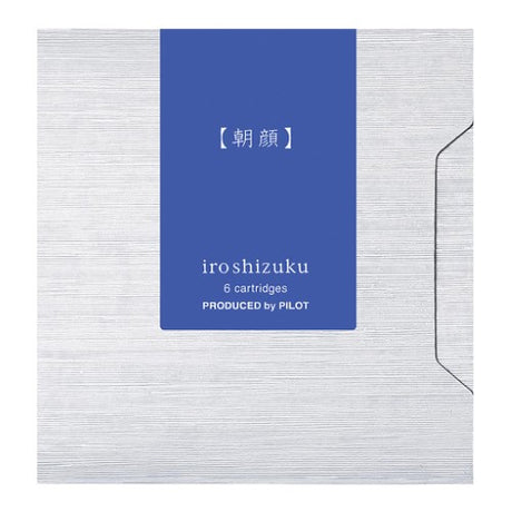 Pack of 6 Pilot Iroshizuku Morning Glory ink cartridges, vibrant hue inspired by Asa-gao flower for smooth writing.