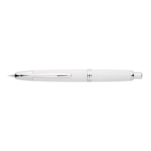 Pilot Capless Splash White Fountain Pen with a retractable 18K gold nib, sleek design, and luxury finish for elegant writing.