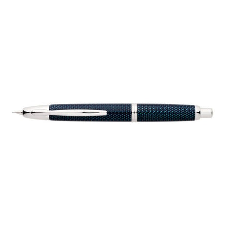 Pilot Capless Splash Blue Fountain Pen with elegant 18-karat gold nib and push-button retractable mechanism.