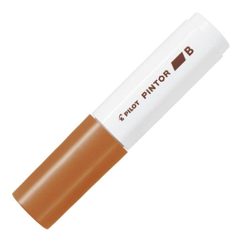 Pilot Pintor Broad Chisel Brown Marker Set of 6, ideal for artists with water-based ink for versatile use on various surfaces.