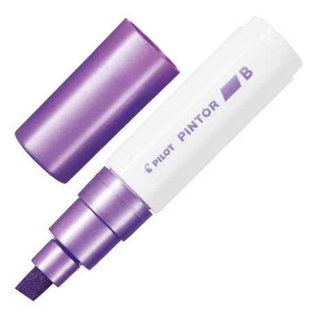 Set of 6 Pilot Pintor Broad Chisel Metallic Violet Markers for vibrant art on multiple surfaces.